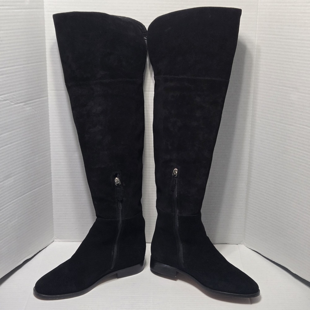 J Crew Over The Knee Riding Boots 7.5 Black Suede Leather Cuff Tall K2741 Witchy - Picture 5 of 11